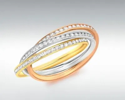 9ct 3 Colour Gold 2mm Cubic Zirconia Russian Wedding Ring. Sizes From  F-Z • £234