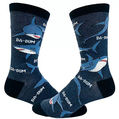 Men's Shark Da-Dum Socks Funny Shark Movie Theme Song Ocean Beach Vaction • $6.80