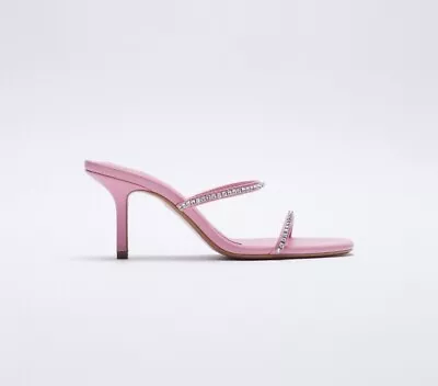 $28 • Buy Zara Pink Sparkly Strap Heeled Sandals 9