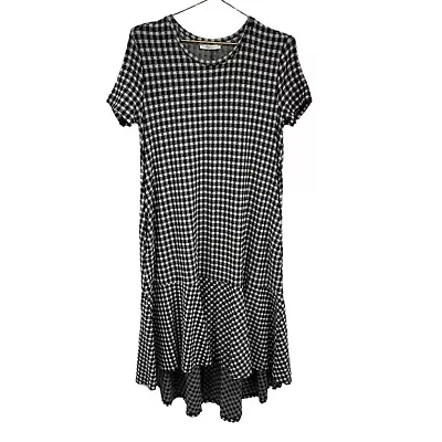 Trafaluc By Zara Womens M Check Gingham Midi Shirt Dress Navy Flounce Hi-Lo Hem • $28