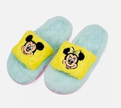 Disney Parks Mickey And Minnie Mouse Fuzzy Slide Slippers For Adults NWT (LARGE) • $69.99