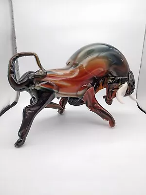 Vintage Murano Art Glass Bull Large Red Black Swirl Pattern 13   • $295