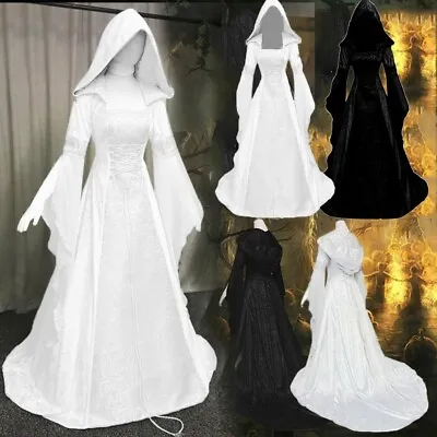 $68.88 • Buy Women Long Sleeve Hooded Gothic Retro Medieval Dress Floor Length Cosplay Fancy
