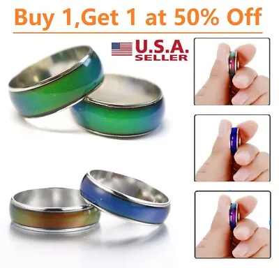 Unisex Stainless Steel Temperature Changing Color Band Mood Rings Emotion Ring • $5.51