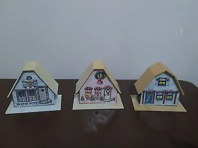 Set Of 9 Vintage Christmas Alpine Village Plastic Church & Cottages Light Covers • $20