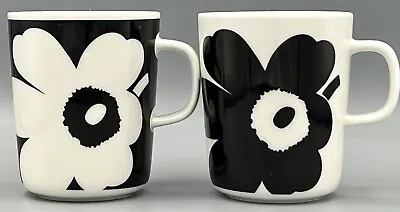 MARIMEKKO UNIKKO Lot 2 Mugs Poppy Flower Anniversary Set Black Juhla Ceramic Cup • $90