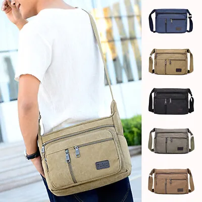 Men's Canvas Bag Military Travel Hiking Cross Body Shoulder Bag Messenger Retro • £10.49