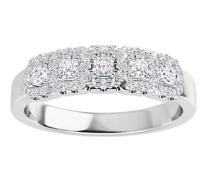 1.50 Ct Colorless Moissanite Asscher Pave Semi Eternity Wedding Band Ring • $1899