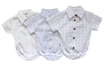 Baby Boy White Blue Smart Shirt Style Romper Body Shirt Short Sleeve 0-18M  • £10.50