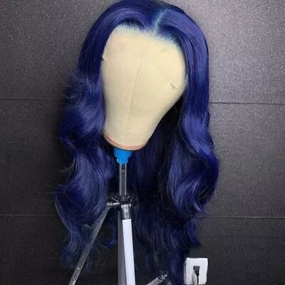 Long Dark Blue Body Wave T Part Lace Front 100% Human Hair Wig Pre Plucked Women • $139.99