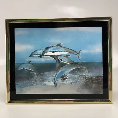 MANIFESTATIONS INC Illusionary Art Dolphins Ocean Jumping Foil Print Vtg • $17.78