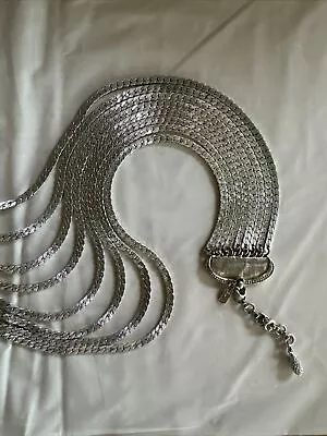 Necklace Vintage Monet 8 Strand Silver Tone Multi Flat Chain Statement • $25