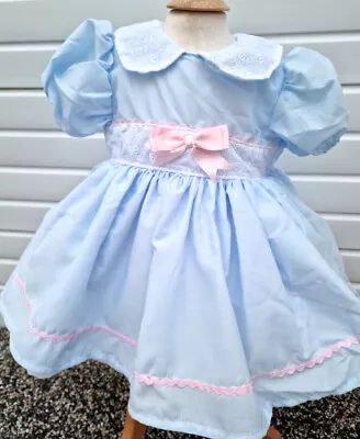 DREAM SALE 0-3 6-12 12-18 2-3 BABY GIRLS Sky Blue Pink  Traditional  Lined Dress • £12.99