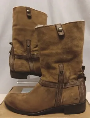Lea Foscati Brown Soft Leather Fur Inner Fold Down Boots Size 6 Eu 39 • £24.99