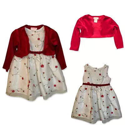 Youngland SquareNeck Embroider Bow Dress W/Match Cardigan ToddlerGirl(2T)(White) • £17.68