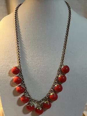 WOW !! J. CREW Chunky Red Orange Beads Statement 30” Reversible Necklace • $19.99