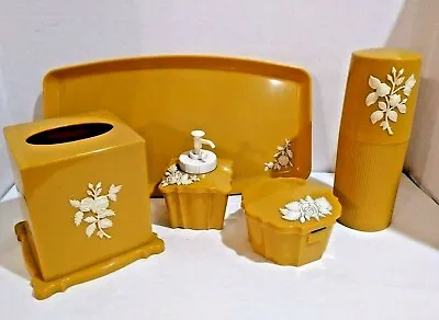 VTG Lot 5 SCHWARZ BROS Gold Plastic Tray Powder Box Containers Tissue Box Holder • $185.99