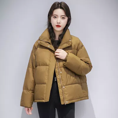 Women Korean Fashion Stand Collar Padded Jacket Thicken Loose Short Quilted Coat • $93.38