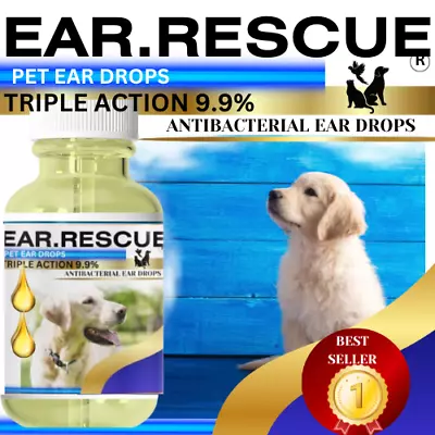 *VET STRENGTH* Dog Ear Cleaner Drops STOP Shaking Ears Itching Mites Odour Wax • £7.89