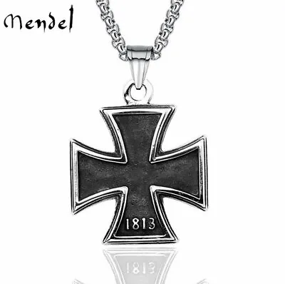MENDEL Mens Stainless Steel 1813 1949 WW2 German Iron Cross Pendant Necklace Men • $12.99
