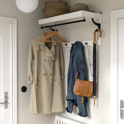Ikea 'Hemnes' Hat Rack White Wood Vineer & Metal Coat Hanger/ Rail With Shelf • £9.99