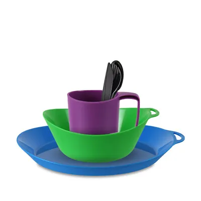 Lifeventure Ellipse Plastic Camping Tableware Set - Plate Bowl Mug Cutlery • £14.99