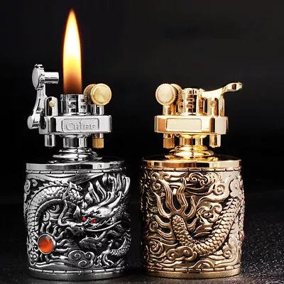 Classic Metal Vintage Kerosene Windproof King Dragon Cigarette Smoking Lighter • $39.99