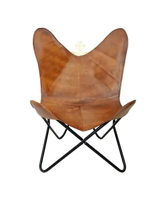 Butterfly Chair Genuine Brown Leather Relaxing Chair For Office And Home PL2.3 • $248.62