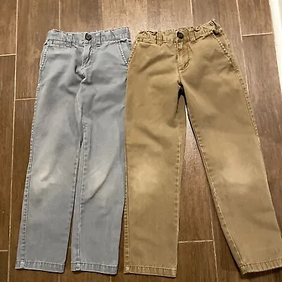 Lot Of 2 - Boys Gymboree Grey & Khaki Prep Fit Pants Adjustable Waist Size 7 • $14