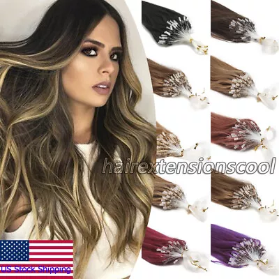 Micro Ring Beads Loop Tip Human Hair Extensions Silicone Micro Link Russian Hair • $37