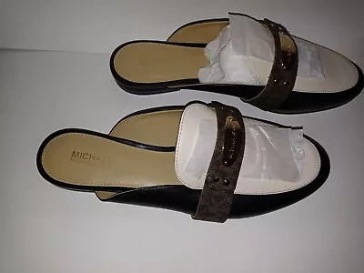 MICHAEL Michael Kors Mk Plate Mule Sandals Ivory Black Brown Slip On Size 6 • $73