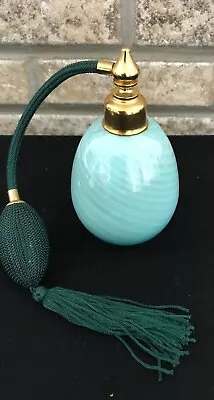 Vintage IRICE Heavy Iridescent Perfume Bottle 5.25” Atomizer Turquoise Green • $44.99