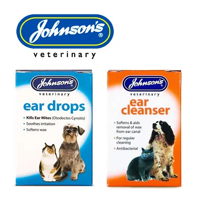 Johnsons Ear Drops Or Cleanser For Cats And Dogs Kill Ear Mites Wax Softener • £6.99
