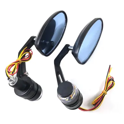 22MM 7/8  Handlebar Motorcycle Bar End Mirrors With LED Turn Signal Light Lamp • $39.19