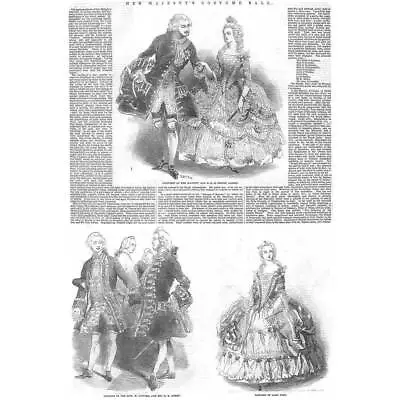 Her Majesty Queen Victoria's Costume Ball - 2x Antique Print 1845 • £18.99