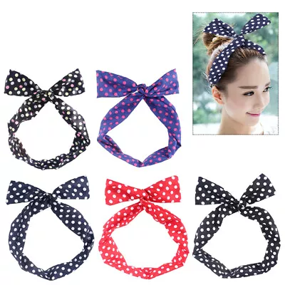  Hair Ribbons For Women Round Dot Headband Hairband Rabbit Ears • £9.95