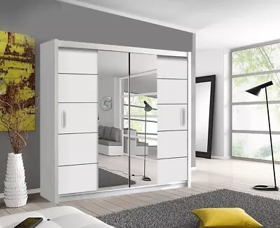 Oslo Modern Mirror Sliding Door Wardrobe With LED Width 150cm In 3 Colors • £354