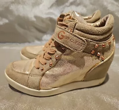 G By Guess Popstar Wedge Metallic Tennis Shoes Size 7M Spikes Embellished • $24.95