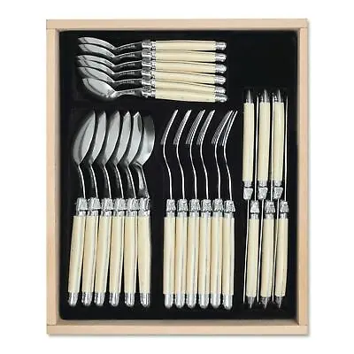 Laguiole 24 Piece Cutlery Set In Premium Quality Wooden Display Tray Ivory White • £220