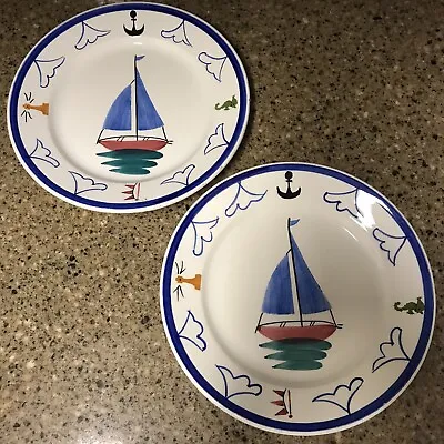 RICHARD GINORI Italy Vtg. Sailboat (Nautica) Salad Plates: Set Of 2 8 1/2  RARE • $49.90