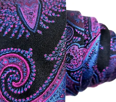 ETRO Purple & Black Paisley Tie 3  Silk 59L MADE IN ITALY • $50