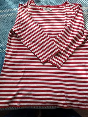 Seasalt Sailor Top Red And White Striped Organic Cotton Top Size 14 • £12.99