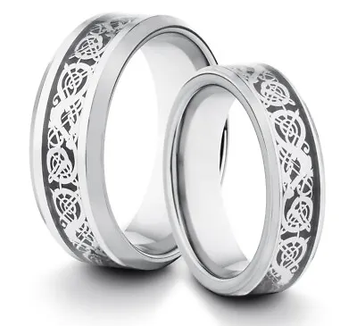 HIS & HERS 8MM/6MM Tungsten Asian Dragon Comfort Fit Wedding Band TWO RING SET • $69.95