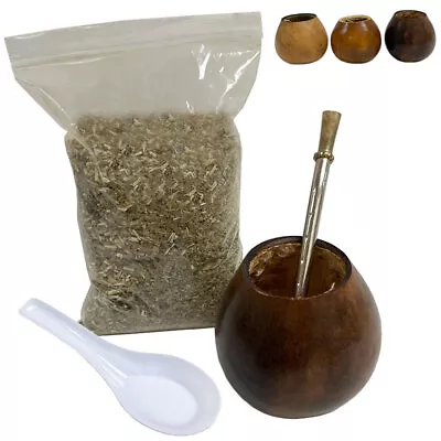 4 Pc Argentina Yerba Mate Tea Gourd Cup Straw Bombilla 6oz Leaf Bag Kit Gift Set • $22.89