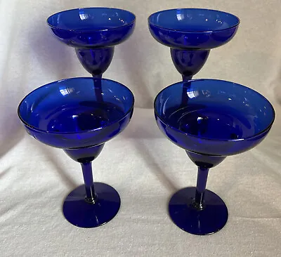 Margarita Martini Shrimp Cocktail Glasses Set Of 4 Cobalt Blue Stem VTG • $19.90