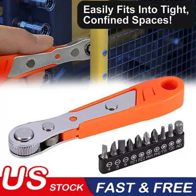 Ratcheting Right Angle Screwdriver Hex Drive 90 Degree Offset + 10pcs Bits Set • $8.15