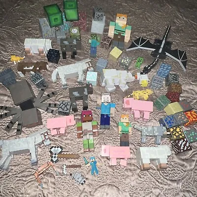 Lot Of 60 Pc Plastic Minecraft Toys Action Figures- Ender Dragon- Blocks- Animal • $59.99