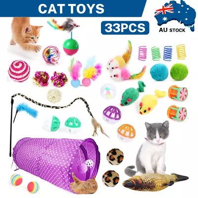 33pcs Lovely Cat Kitten Toy Bulk Buy Pet Toys Rod Fur Mice Bells Balls Tunnel • $19.46