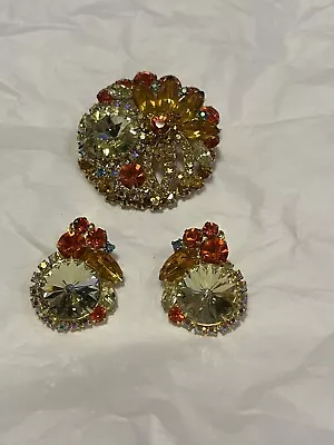 Vintage Juliana Delizza And Elster Brooch And Clip Earrings Set Multicolor • $399.97