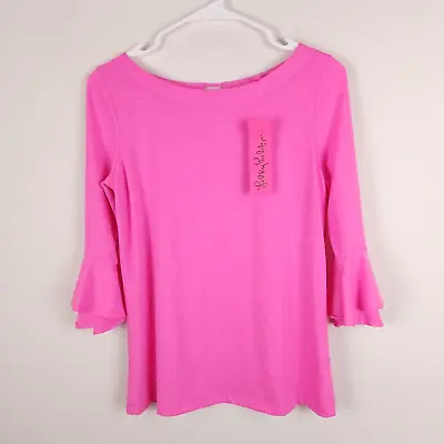 Lilly Pulitzer Blouse Womens XS Pink Fontaine Top Bell Sleeve Mandevilla NWT • $49.99